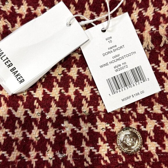 Walter Baker 10 Dora Tweed Shorts Wine Houndstooth Gingham NWT MSRP $198 - Picture 6 of 9